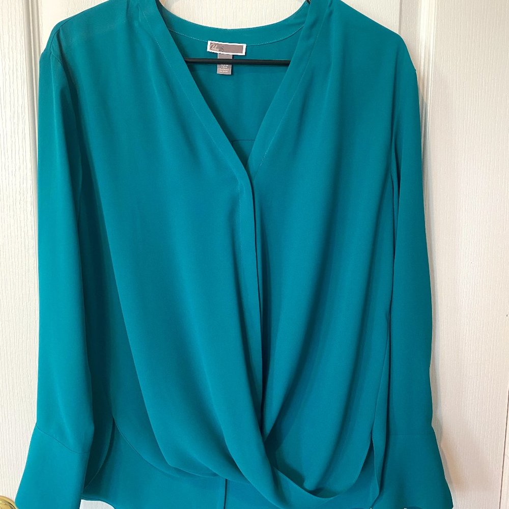 Chelsea28 Turquoise Faux Wrap Blouse (XS)